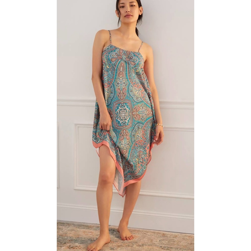 Anthropologie Tiny Size-S Flowy Midi Dress Handkerchief Hem Lounge Sleep
